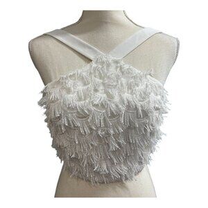 Nightzoom Top Womens S White Fringe Halter Cropped‎ Festival Rave Boho Hippie